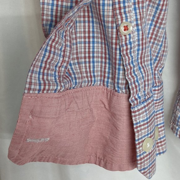 IZOD Red White Blue Plaid Long Sleeve Button Up - Picture 4 of 5